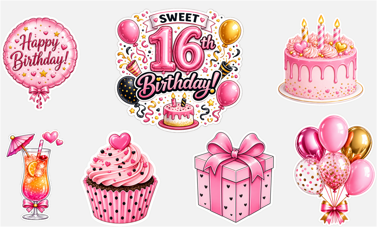 Birthday Magnetic Cruise Door Decorations - Set of 7 (Pink/Gold Collection) Special Birthdays