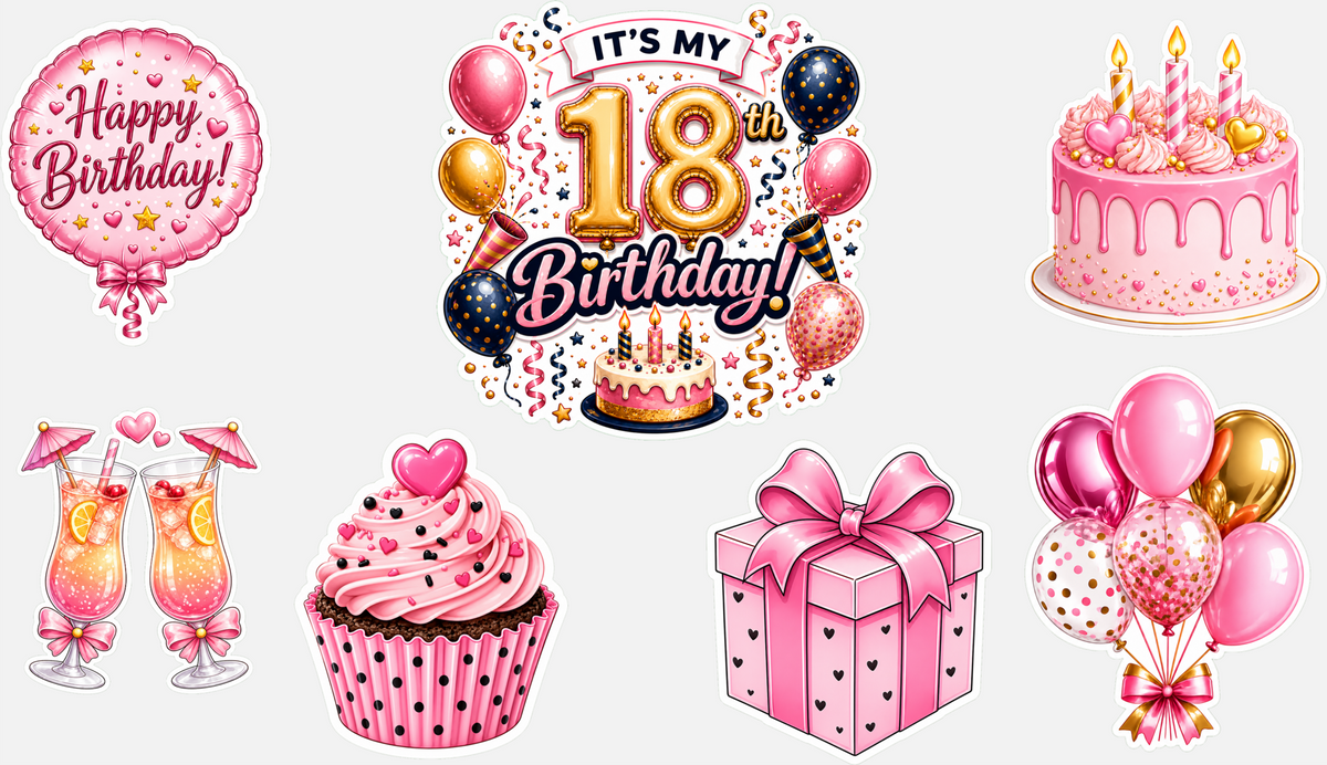 Birthday Magnetic Cruise Door Decorations - Set of 7 (Pink/Gold Collection) Special Birthdays