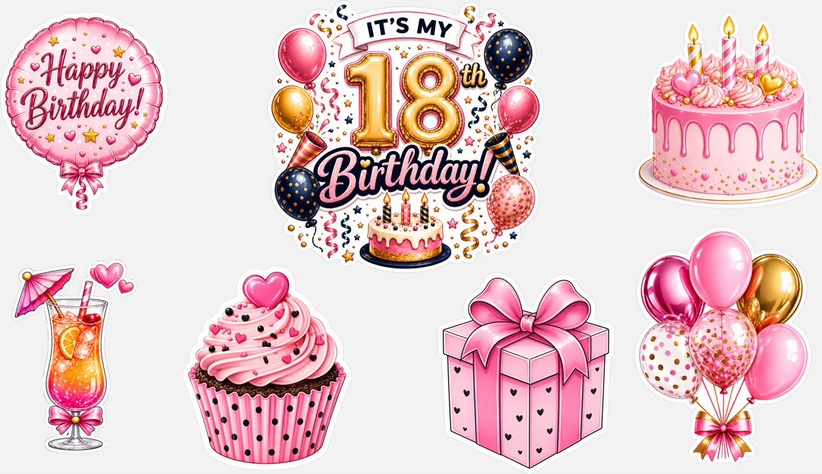 Birthday Magnetic Cruise Door Decorations - Set of 7 (Pink/Gold Collection) Special Birthdays