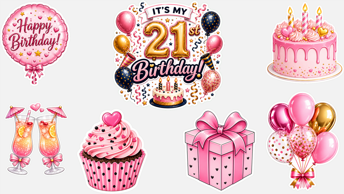 Birthday Magnetic Cruise Door Decorations - Set of 7 (Pink/Gold Collection) Special Birthdays