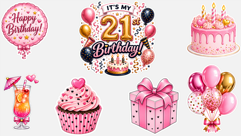 Birthday Magnetic Cruise Door Decorations - Set of 7 (Pink/Gold Collection) Special Birthdays