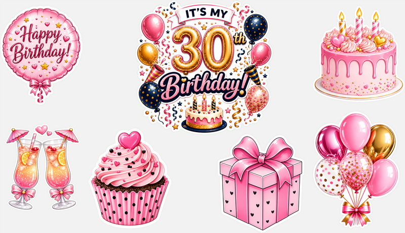 Birthday Magnetic Cruise Door Decorations - Set of 7 (Pink/Gold Collection) Special Birthdays