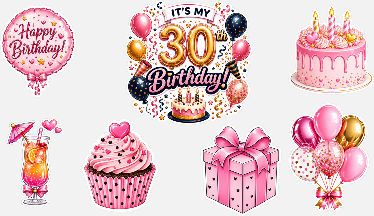 Birthday Magnetic Cruise Door Decorations - Set of 7 (Pink/Gold Collection) Special Birthdays