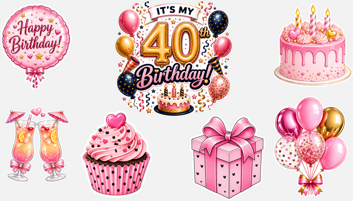 Birthday Magnetic Cruise Door Decorations - Set of 7 (Pink/Gold Collection) Special Birthdays