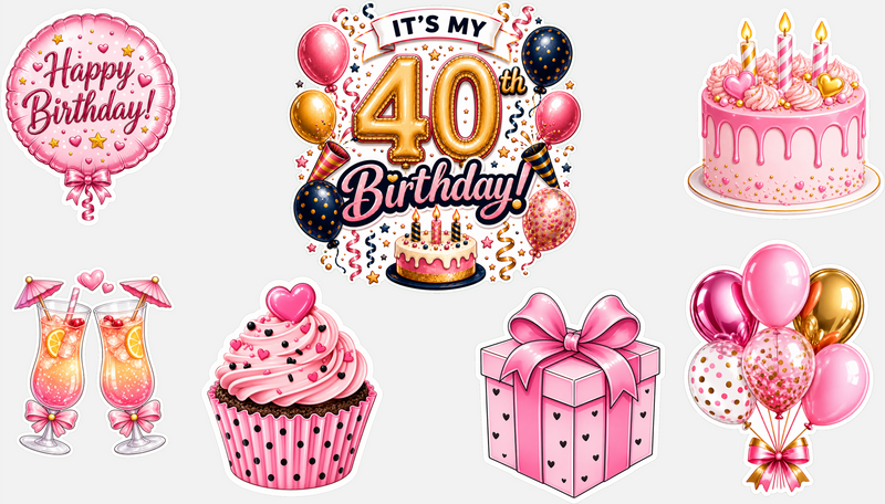 Birthday Magnetic Cruise Door Decorations - Set of 7 (Pink/Gold Collection) Special Birthdays