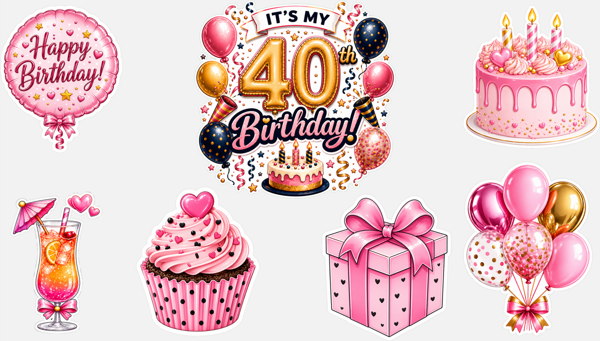 Birthday Magnetic Cruise Door Decorations - Set of 7 (Pink/Gold Collection) Special Birthdays