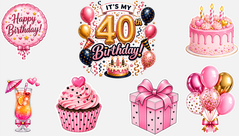 Birthday Magnetic Cruise Door Decorations - Set of 7 (Pink/Gold Collection) Special Birthdays