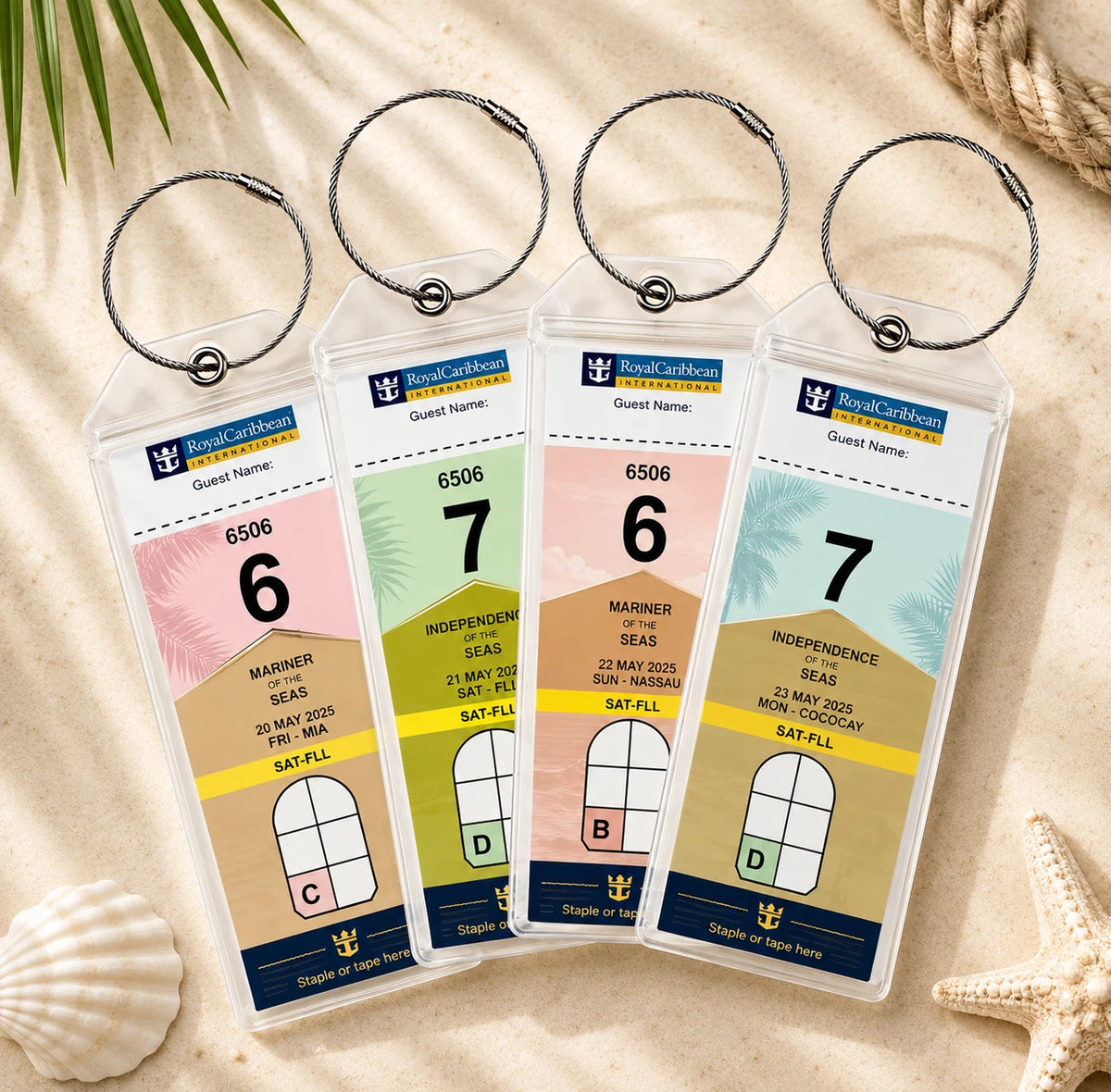 Cruise Luggage Tag Holder Clear Waterproof Zip Seal and Steel Loop for ROYAL CARIBBEAN