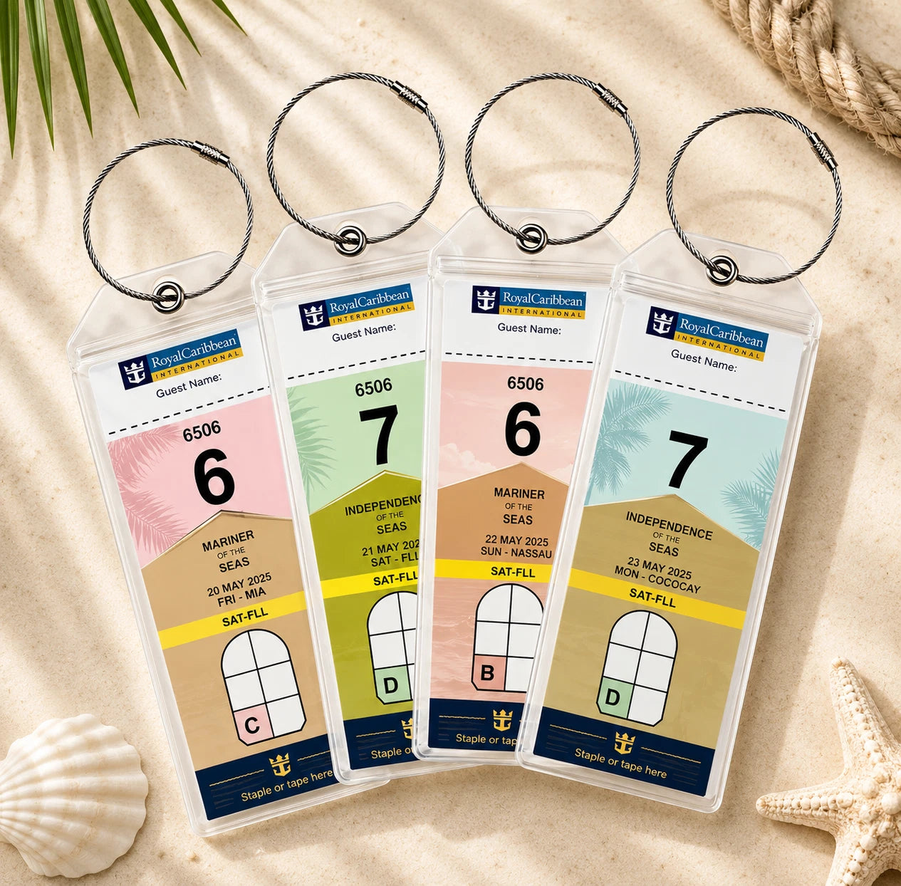Cruise Luggage Tag Holder Clear Waterproof Zip Seal and Steel Loop for ROYAL CARIBBEAN