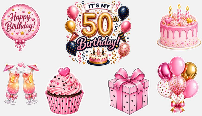 Birthday Magnetic Cruise Door Decorations - Set of 7 (Pink/Gold Collection) Special Birthdays