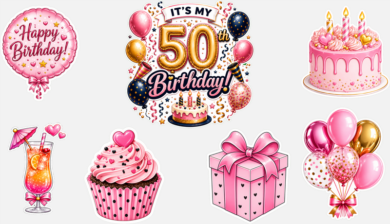 Birthday Magnetic Cruise Door Decorations - Set of 7 (Pink/Gold Collection) Special Birthdays