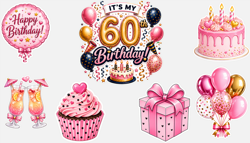 Birthday Magnetic Cruise Door Decorations - Set of 7 (Pink/Gold Collection) Special Birthdays