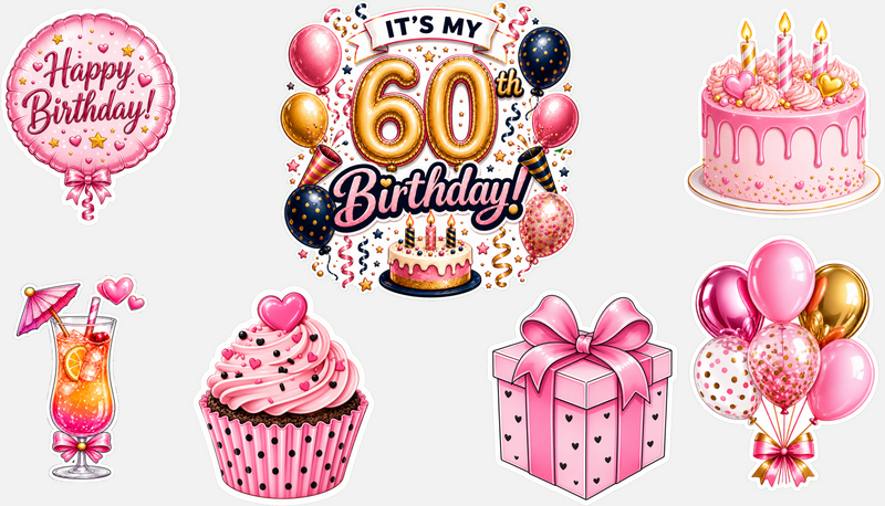 Birthday Magnetic Cruise Door Decorations - Set of 7 (Pink/Gold Collection) Special Birthdays