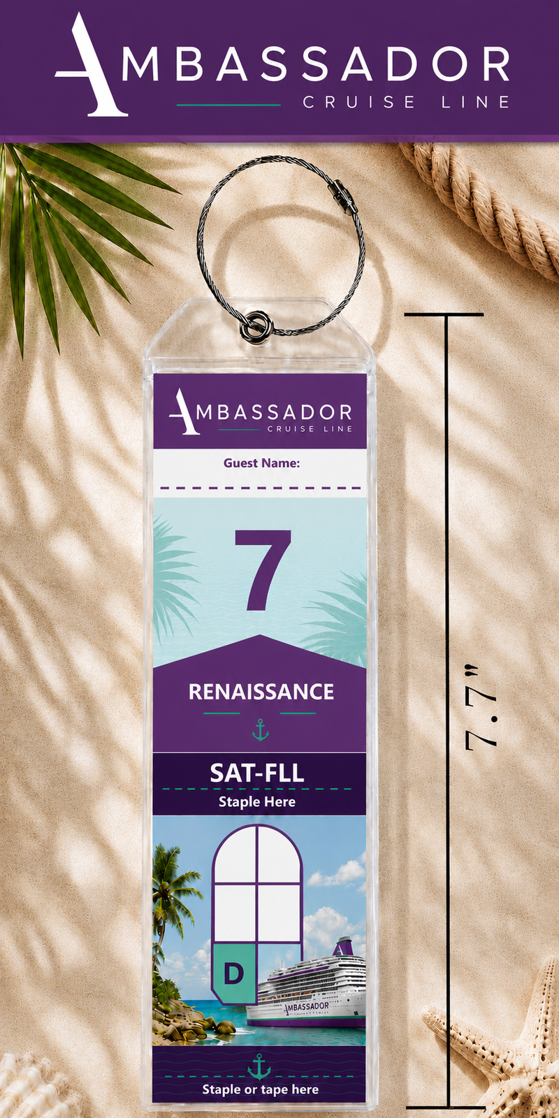 AMBASSADOR CRUISE LINES Luggage Tag Holder - Clear Waterproof - Zip Seal and Steel Loop