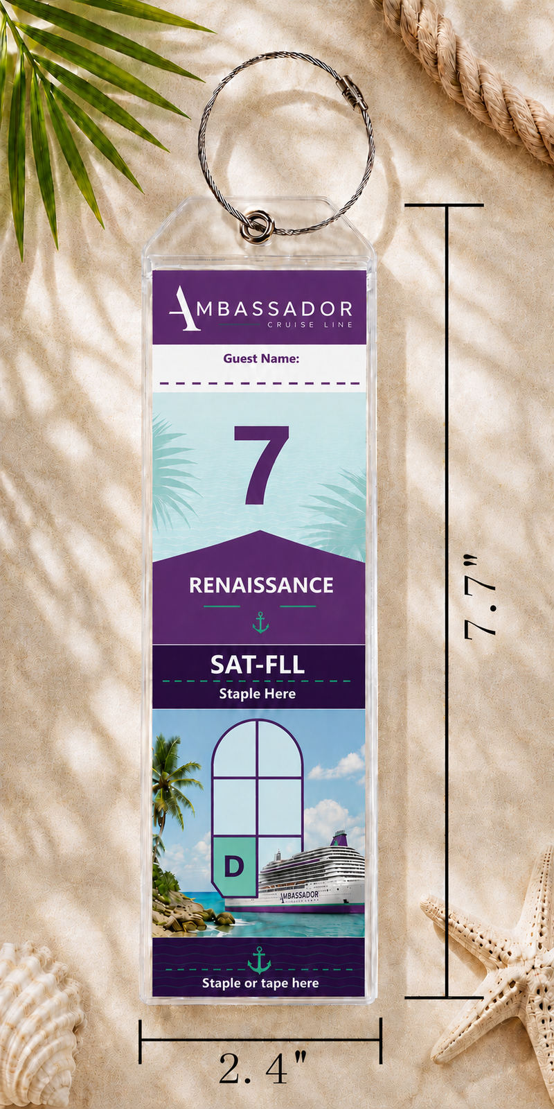 AMBASSADOR CRUISE LINES Luggage Tag Holder - Clear Waterproof - Zip Seal and Steel Loop