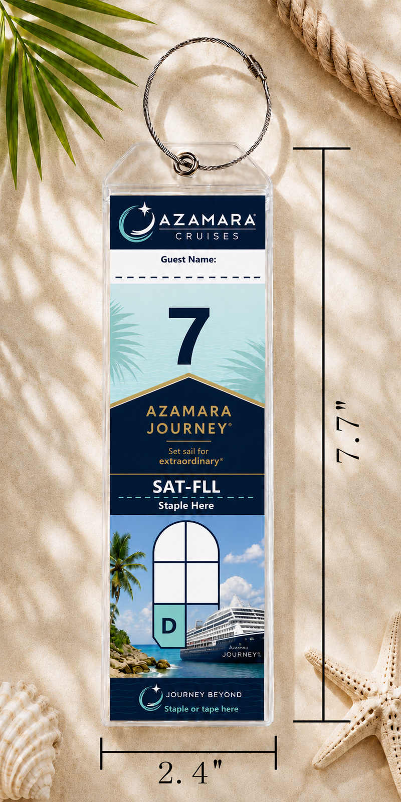 AZAMARA CRUISE Luggage Tag Holder - Clear Waterproof - Zip Seal and Steel Loop