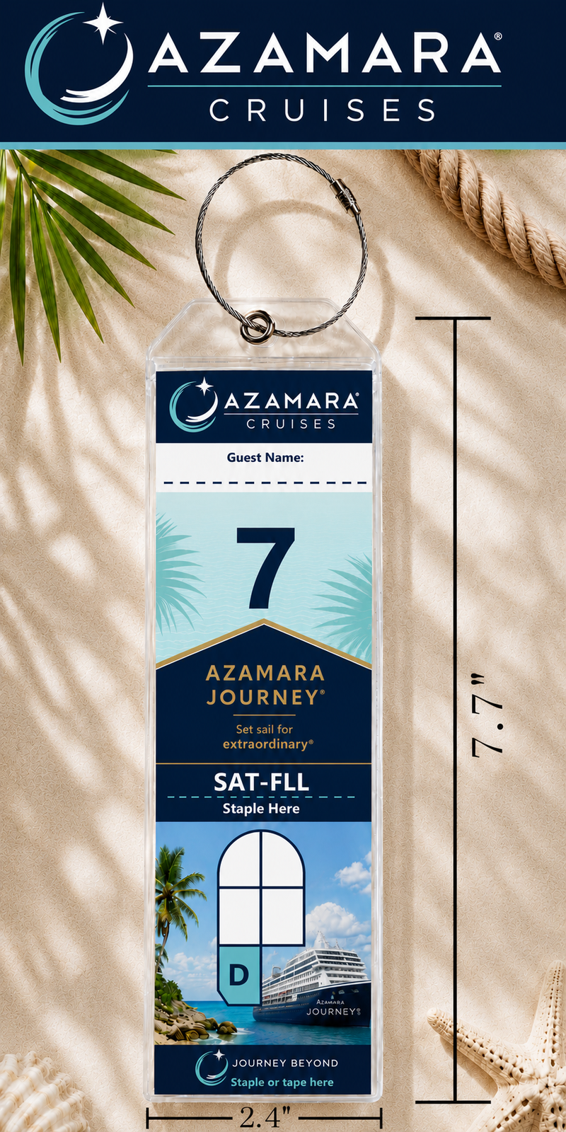 AZAMARA CRUISE Luggage Tag Holder - Clear Waterproof - Zip Seal and Steel Loop