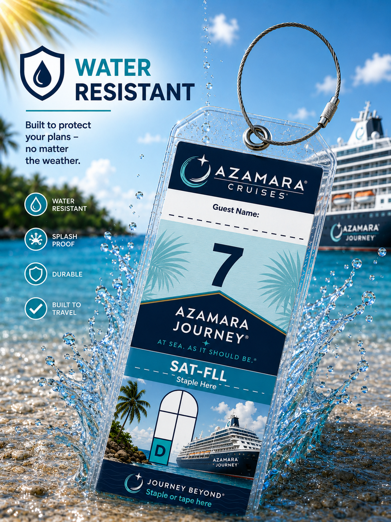 AZAMARA CRUISE Luggage Tag Holder - Clear Waterproof - Zip Seal and Steel Loop