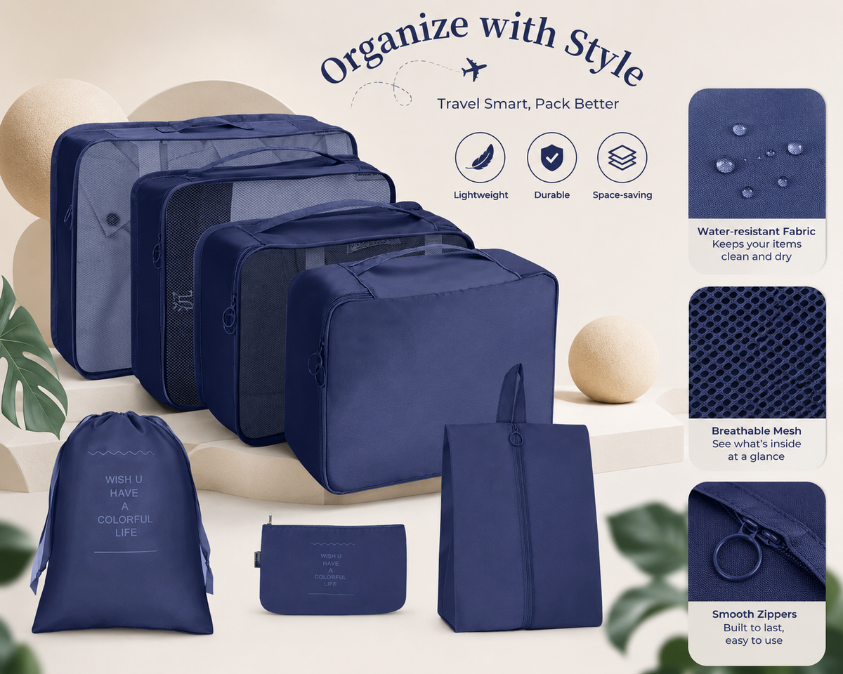 Packing Cubes Luggage Storage Organiser Travel Compression Suitcase Bags 7pcs