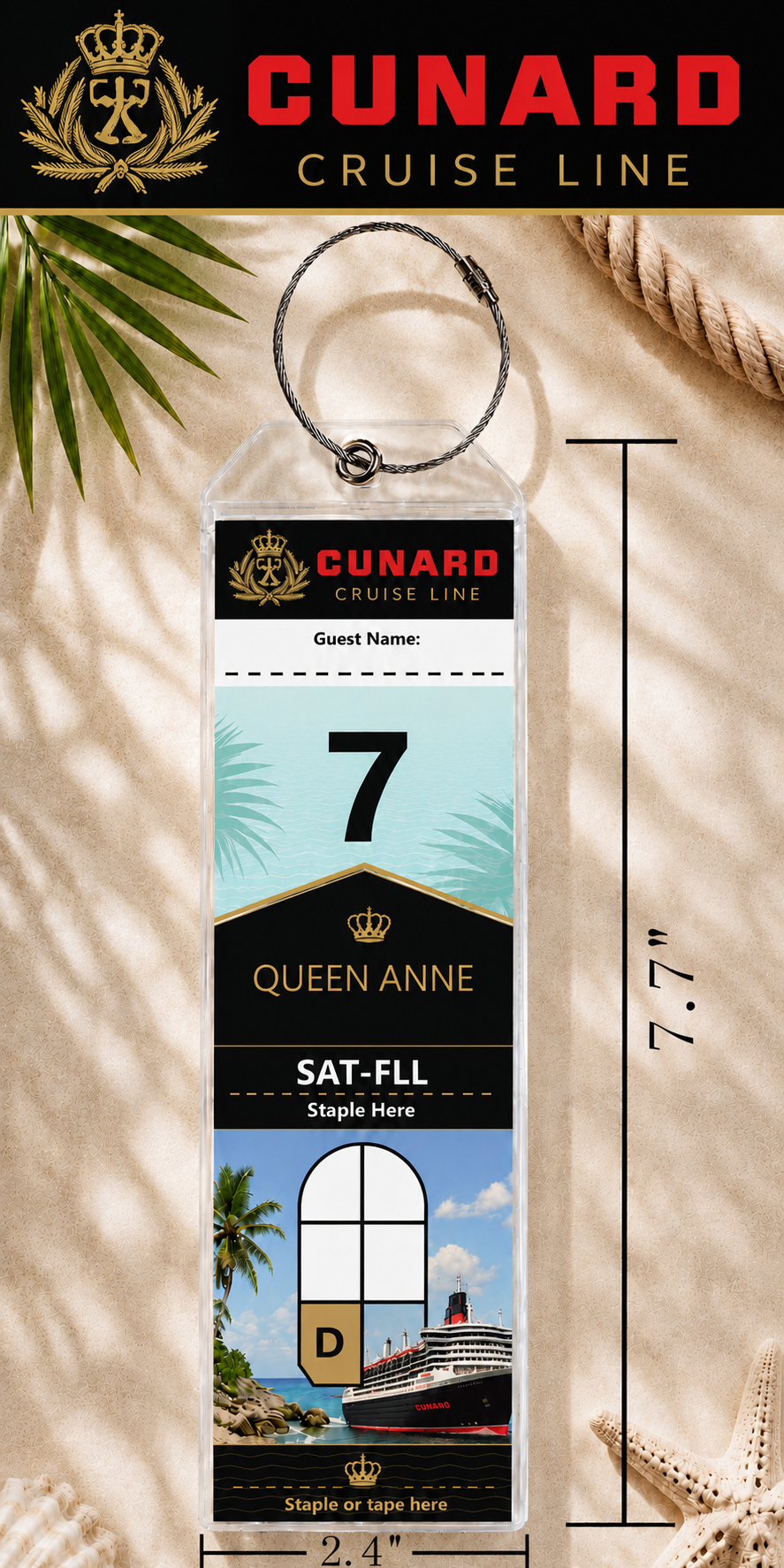 CUNARD Luggage Tag Holder - Clear Waterproof - Zip Seal and Steel Loop