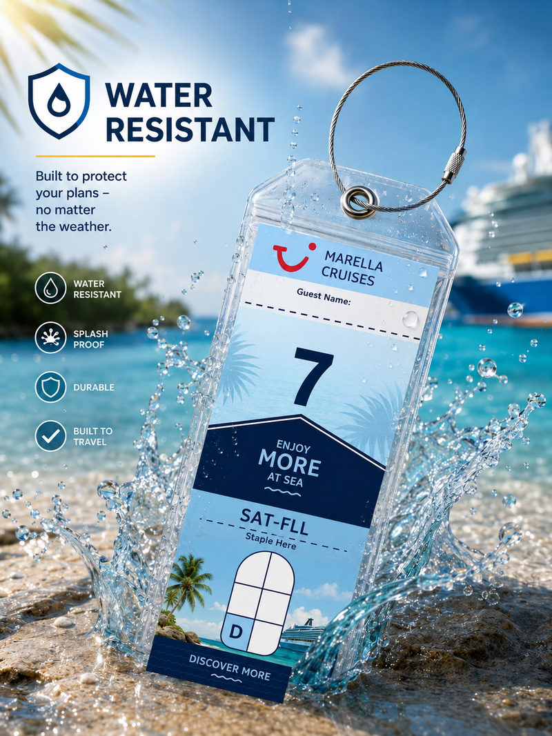 MARELLA CRUISES Luggage Tag Holder - Clear Waterproof - Zip Seal and Steel Loop