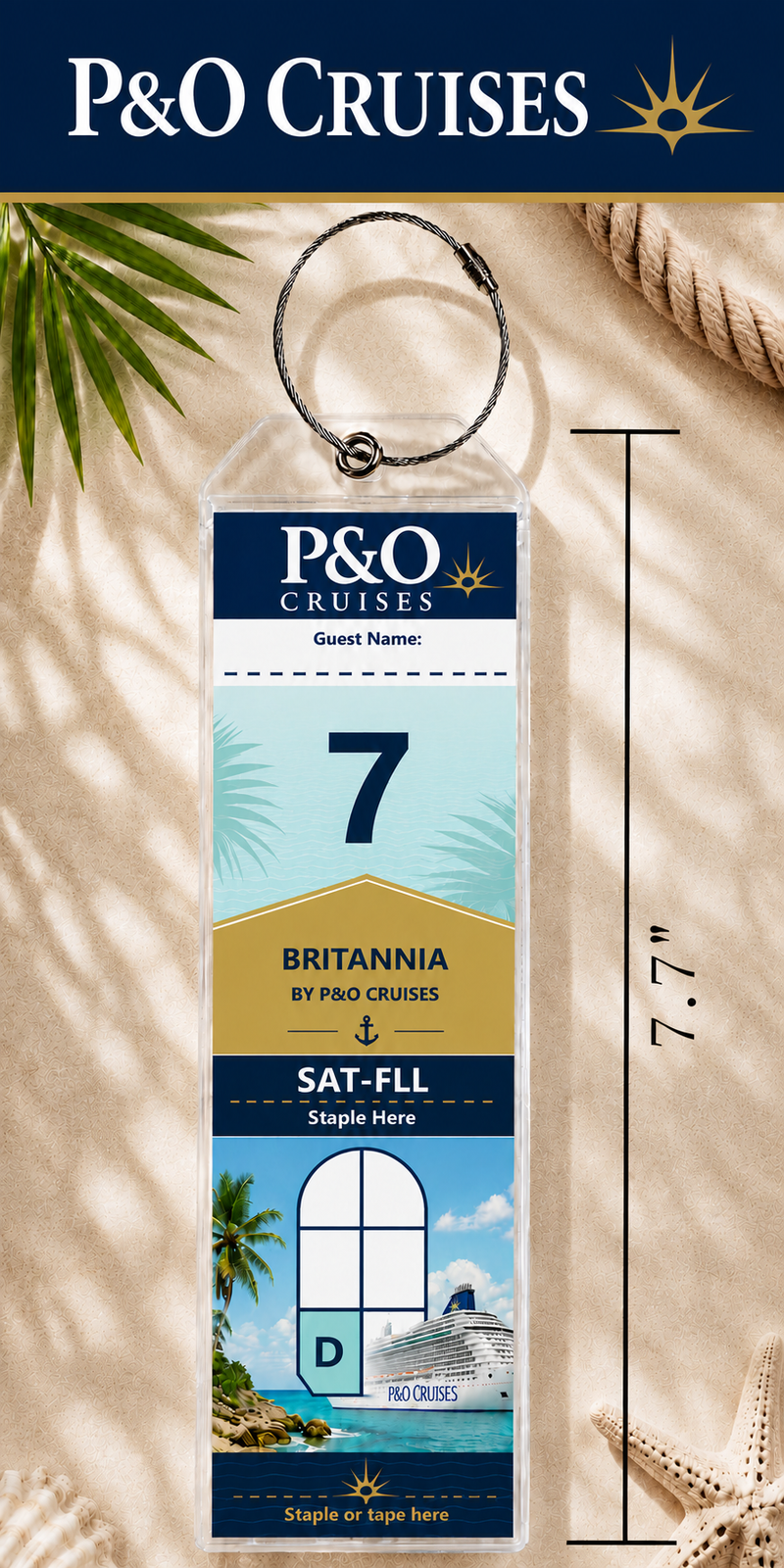 P&O CRUISES Luggage Tag Holder - Clear Waterproof - Zip Seal and Steel Loop