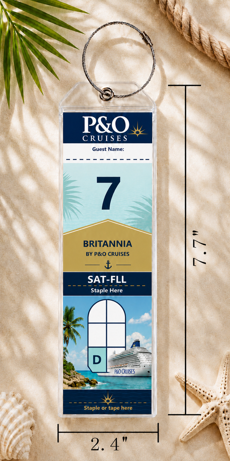 P&O CRUISES Luggage Tag Holder - Clear Waterproof - Zip Seal and Steel Loop