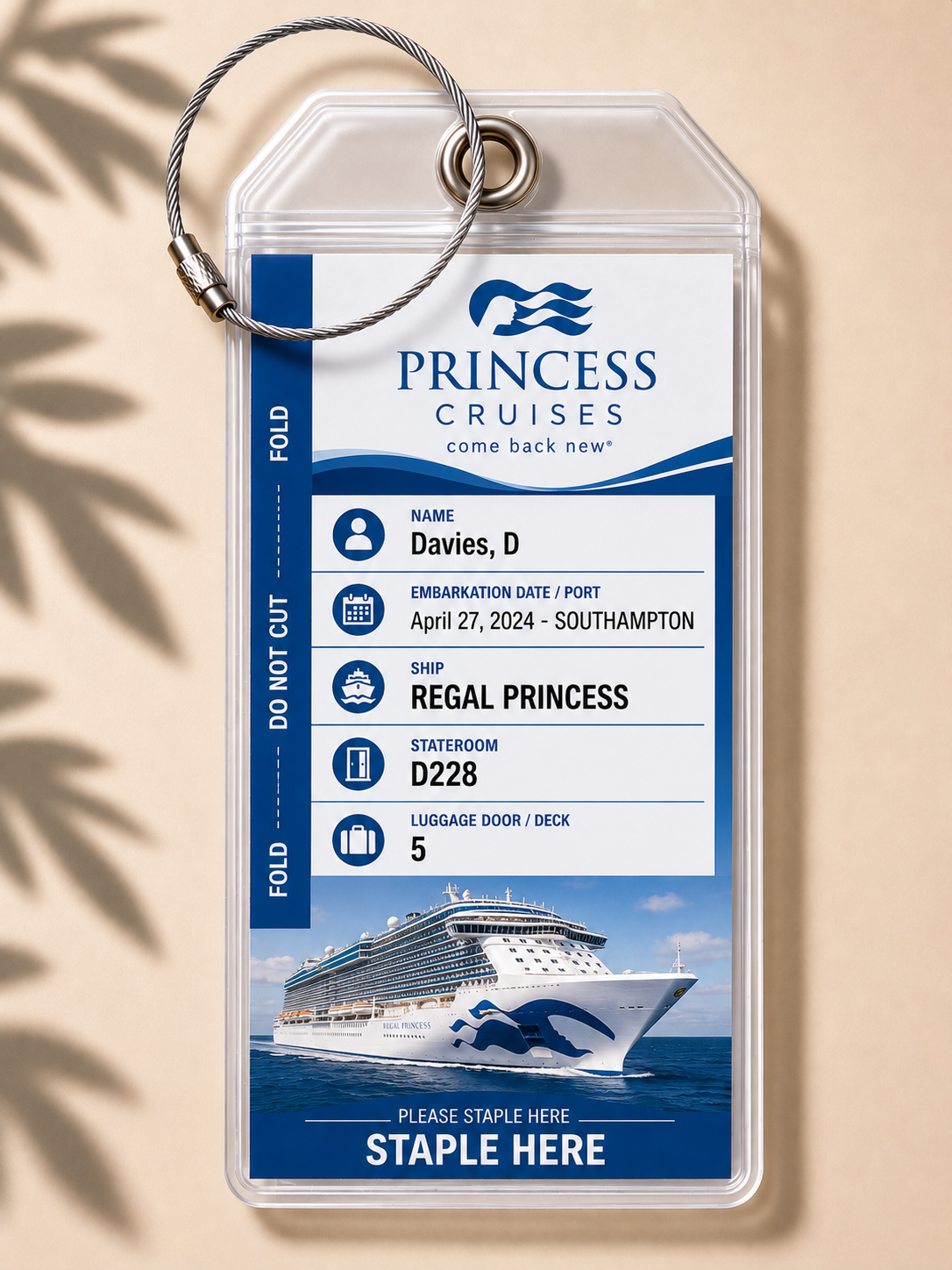 PRINCESS CRUISES Luggage Tag Holder - Clear Waterproof - Zip Seal and Steel Loop