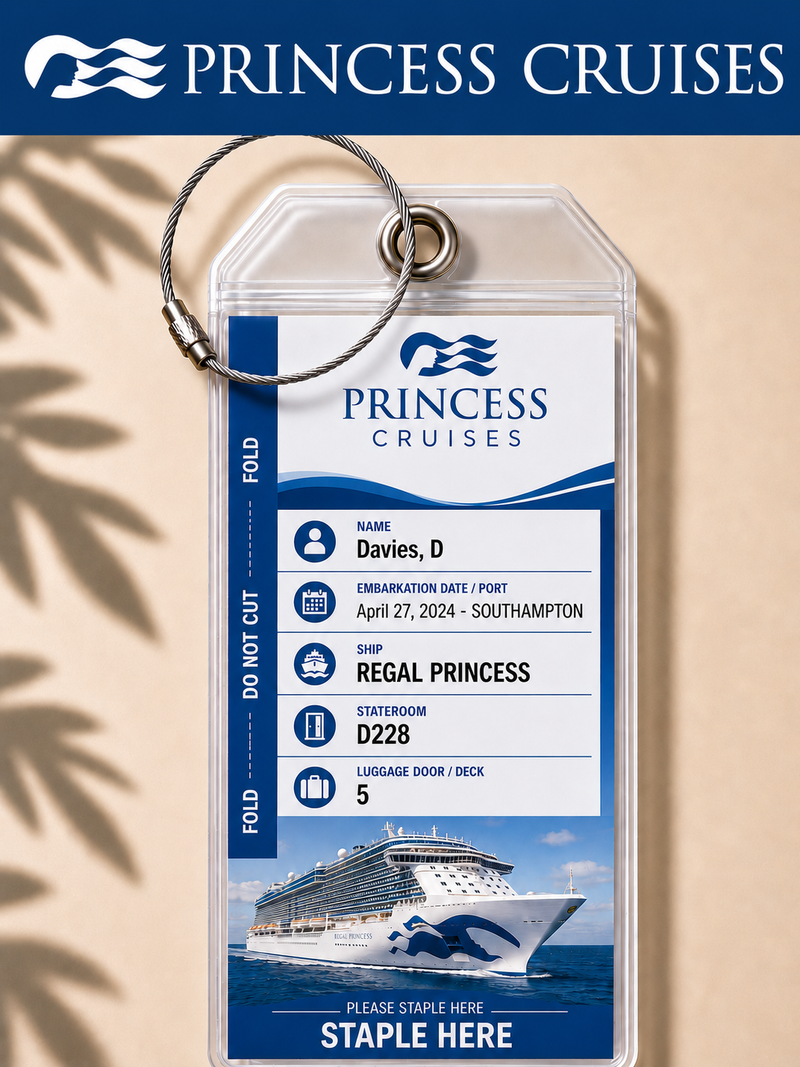 PRINCESS CRUISES Luggage Tag Holder - Clear Waterproof - Zip Seal and Steel Loop
