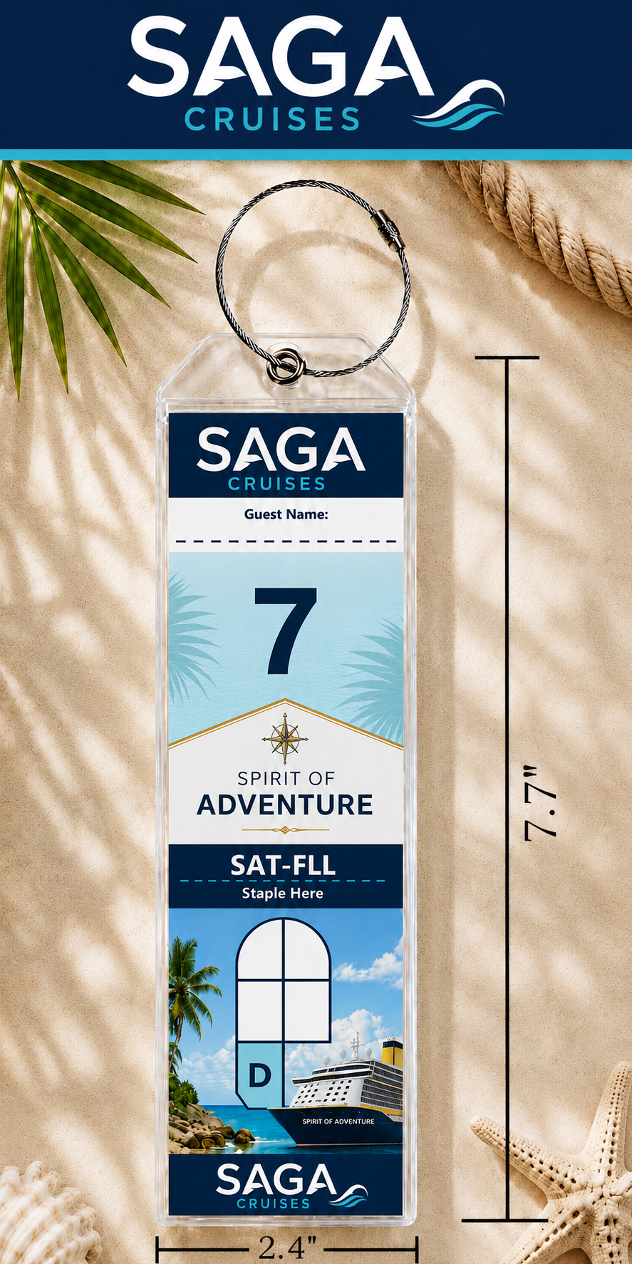 SAGA CRUISES  Luggage Tag Holder - Clear Waterproof - Zip Seal and Steel Loop