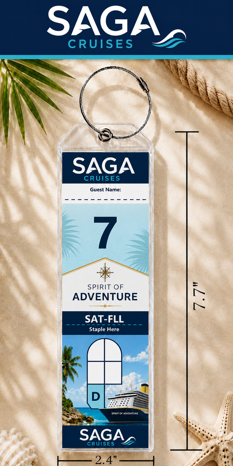 SAGA CRUISES  Luggage Tag Holder - Clear Waterproof - Zip Seal and Steel Loop