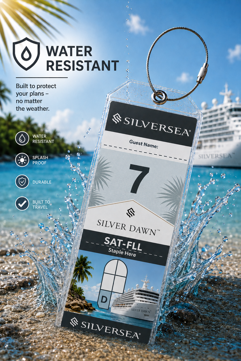 SILVERSEA CRUISES Luggage Tag Holder - Clear Waterproof - Zip Seal and Steel Loop