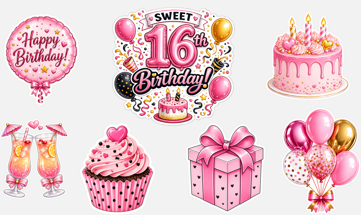 Birthday Magnetic Cruise Door Decorations - Set of 7 (Pink/Gold Collection) Special Birthdays