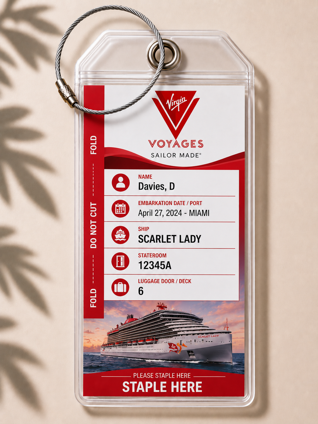 VIRGIN VOYAGES Luggage Tag Holder - Clear Waterproof - Zip Seal and Steel Loop