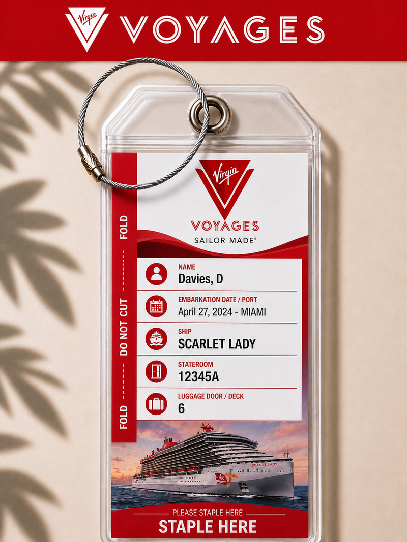 VIRGIN VOYAGES Luggage Tag Holder - Clear Waterproof - Zip Seal and Steel Loop