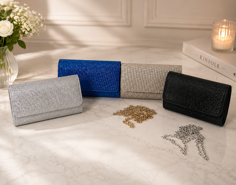Sparkly Clutch Bag - Formal Cruise Nights / Wedding / Party - Detachable Chain