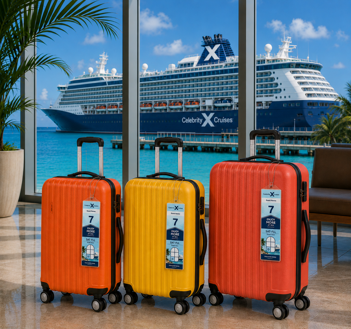CELEBRITY CRUISES Luggage Tag Holder - Clear Waterproof - Zip Seal and Steel Loop