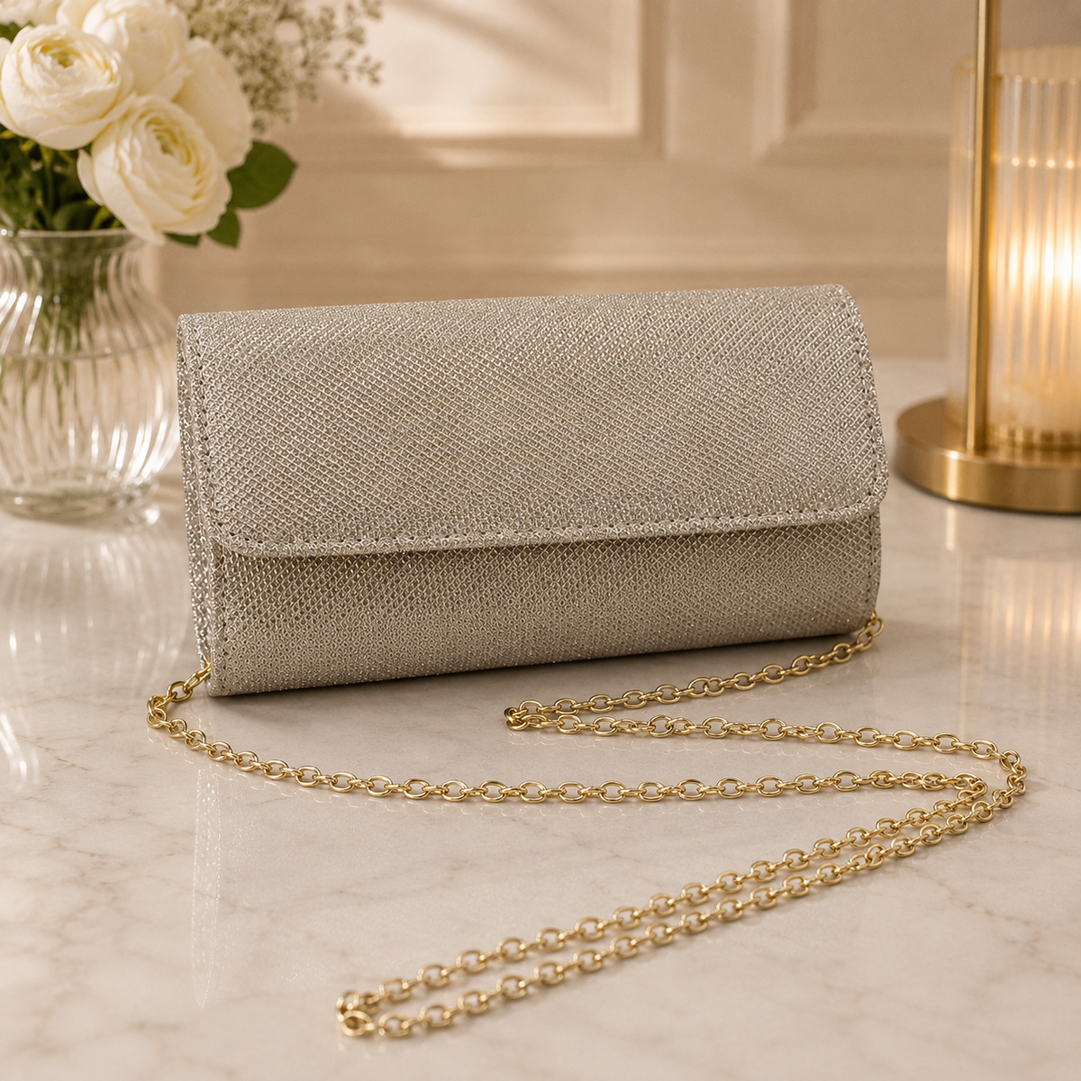 Sparkly Clutch Bag - Formal Cruise Nights / Wedding / Party - Detachable Chain