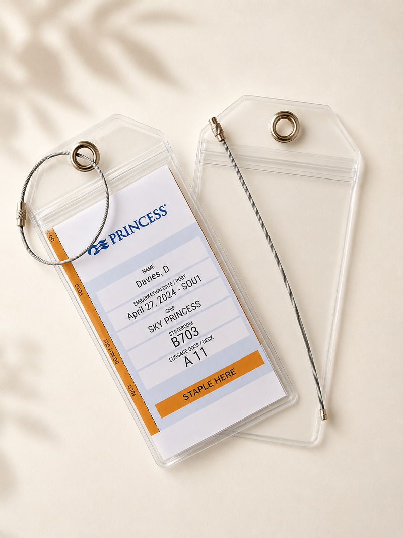 Large Cruise Luggage Tag Holder Clear Waterproof Zip Seal - all cruise lines