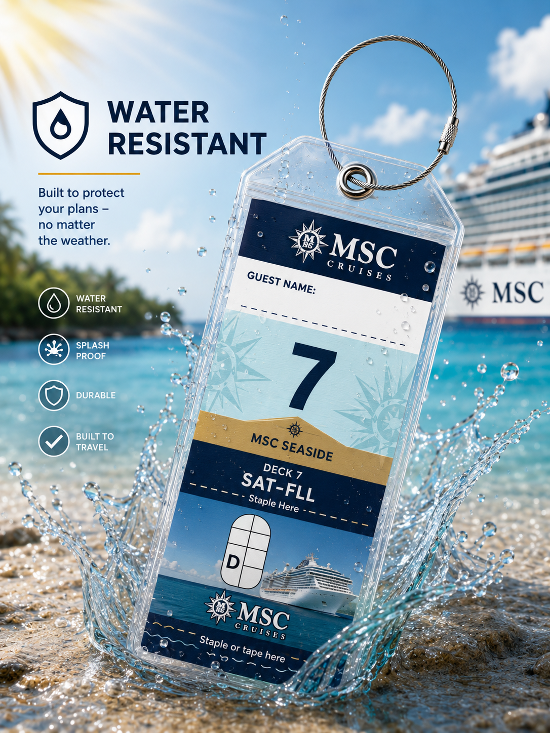 Large Cruise Luggage Tag Holder Clear Waterproof Zip Seal - all cruise lines