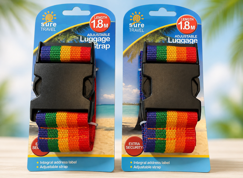 Pack 2 Adjustable Luggage Strap Length 1.8M Extra Security Address Label