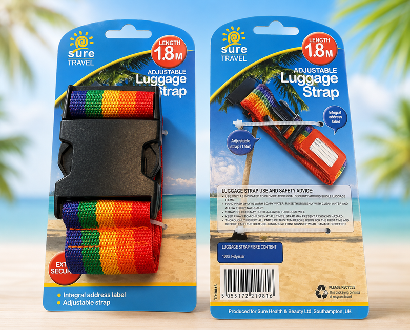 Pack 2 Adjustable Luggage Strap Length 1.8M Extra Security Address Label