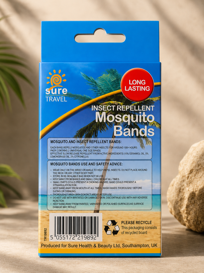 Mosquito Insect Repellent Wrist Bands - Sure Travel 2 pc one size Long Lasting