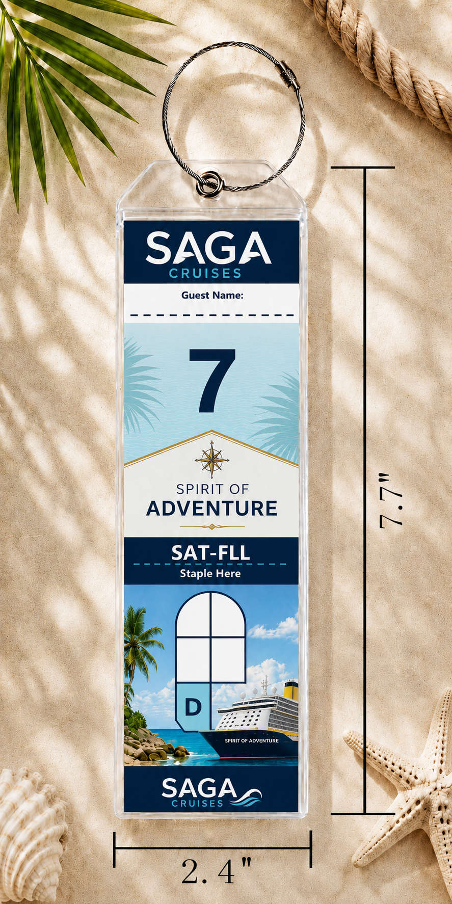 SAGA CRUISES  Luggage Tag Holder - Clear Waterproof - Zip Seal and Steel Loop