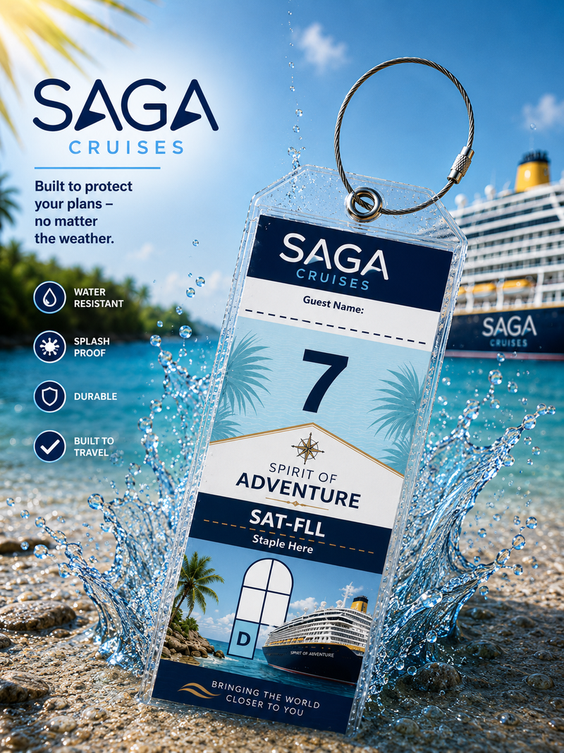 SAGA CRUISES  Luggage Tag Holder - Clear Waterproof - Zip Seal and Steel Loop