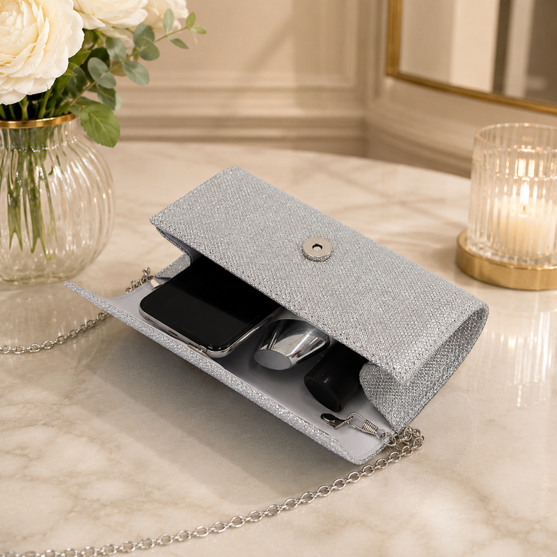 Sparkly Clutch Bag - Formal Cruise Nights / Wedding / Party - Detachable Chain