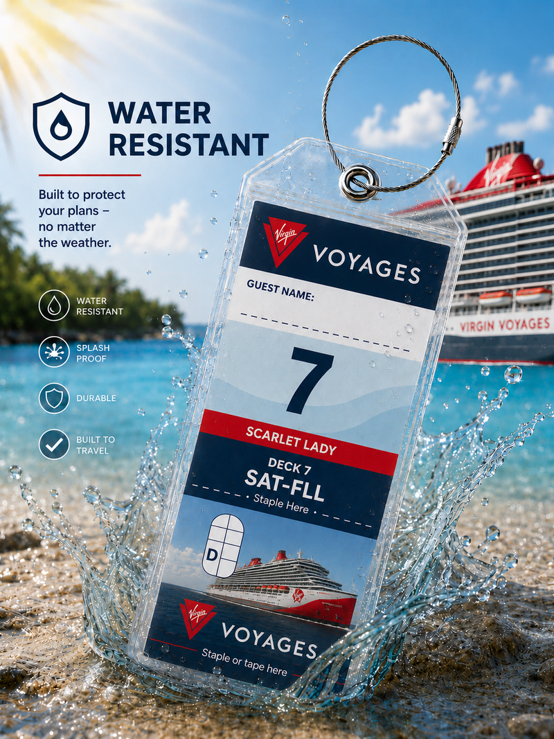 VIRGIN VOYAGES Luggage Tag Holder - Clear Waterproof - Zip Seal and Steel Loop